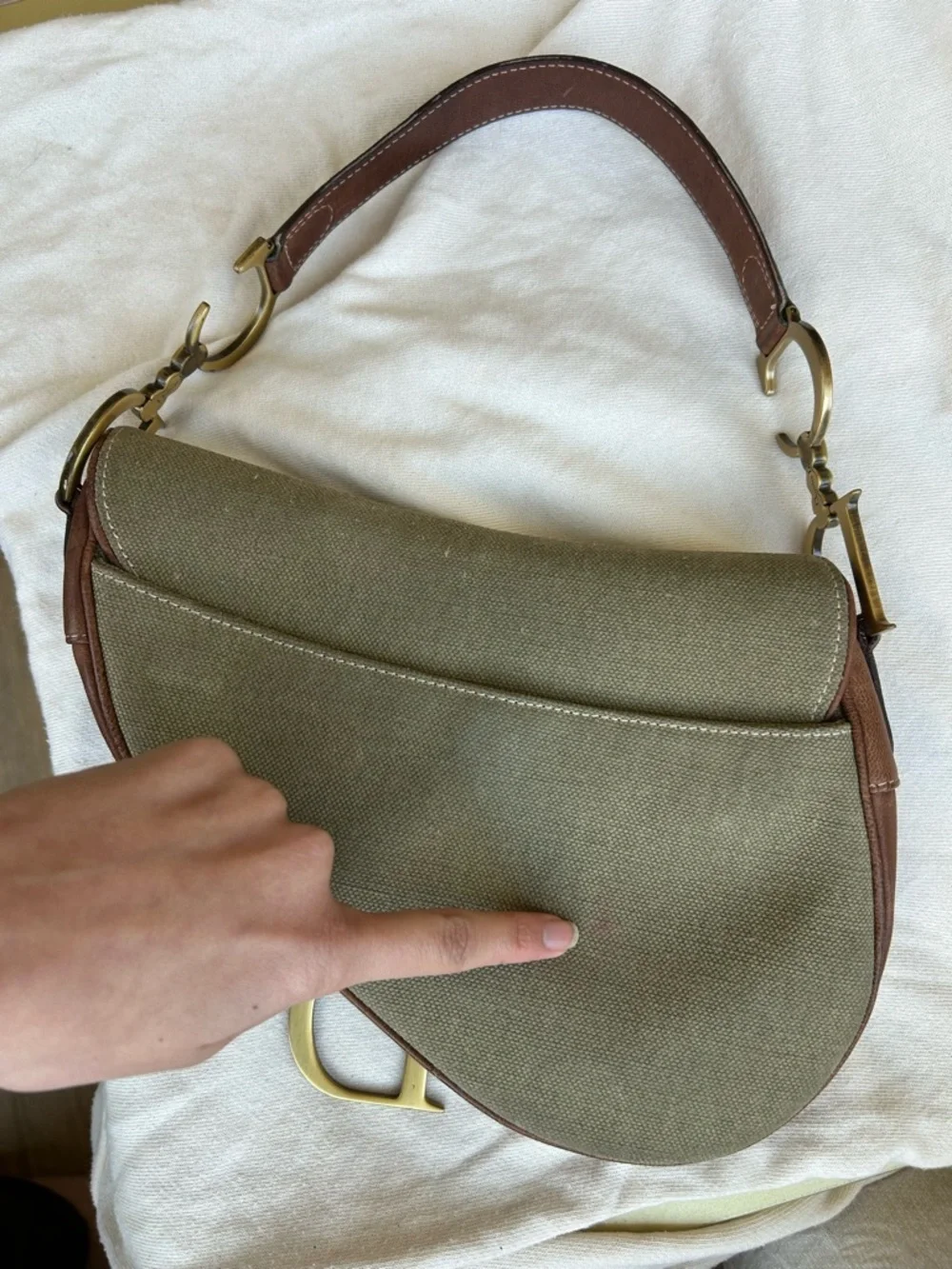 Dior Brown Leather Trim Logo-Print Interior Shoulder Bag - Picture 2 of 10